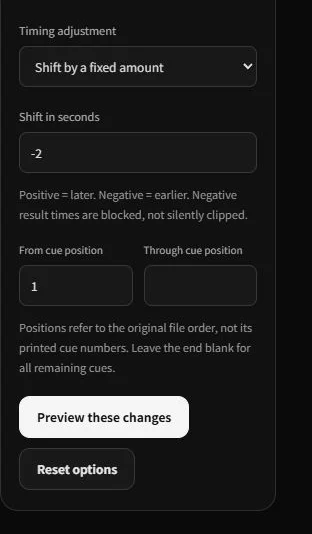 ToolKnit fixed time shift controls set to minus two seconds.
